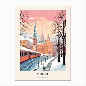 Vintage Winter Travel Poster Zurich Switzerland 5 Canvas Print