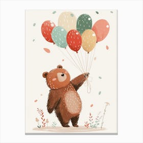 Brown Bear Holding Balloons Storybook Illustration 1 Canvas Print