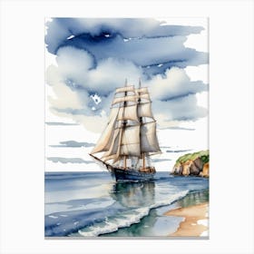 Sailing ship on the sea, watercolor painting 8 Canvas Print