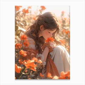 Girl In The Field Of Flowers Canvas Print