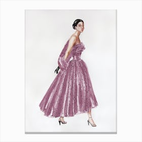 Watercolor painting of a woman in a vintage pink dress Canvas Print