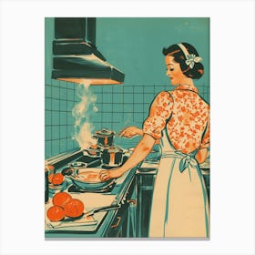 In The Kitchen Retro Illustration 2 Canvas Print