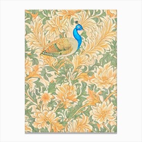 Peacock William Morris Style Bird Canvas Print