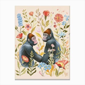 Folksy Floral Animal Drawing Gorilla 4 Canvas Print