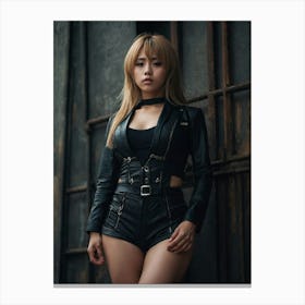 Girl In Leather Outfit Canvas Print