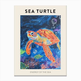 Sea Turtle Crayon Ocean Doodle Poster 3 Canvas Print