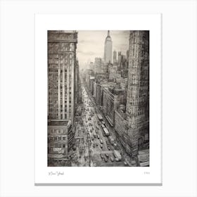 New York Usa Pencil Sketch 3 Watercolour Travel Poster Canvas Print