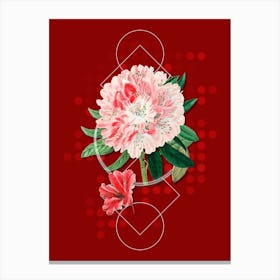 Vintage Rhododendron Flower Botanical with Geometric Line Motif and Dot Pattern n.0119 Canvas Print