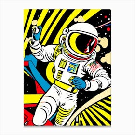 Astronaut In Spacesuit Dancing Comic Canvas Print