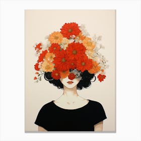 portrait illustration of woman with flowers 5 Canvas Print