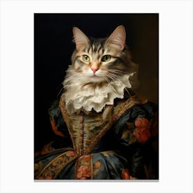 Victorian Animal Portrait, Dressed Animal Print, Lady Cat Painting, Royal Animal Print, Vintage Renaissance Animal Art, Animal Lover Gift Canvas Print