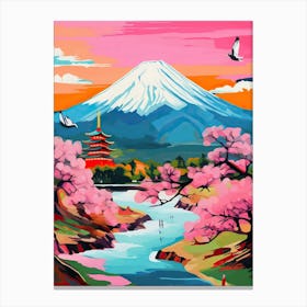 Mount Fuji Japan Travel Cherry Blossoms Painting Canvas Print