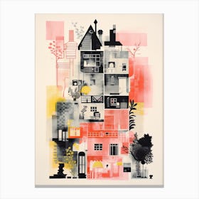 A House In Amsterdam, Abstract Risograph Style 3 Canvas Print