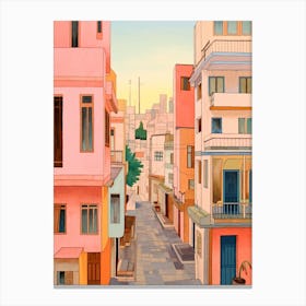 Tel Aviv Israel 5 Vintage Pink Travel Illustration Canvas Print