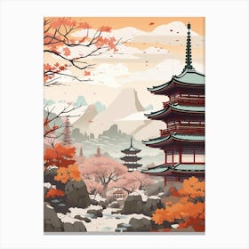 Vintage Winter Travel Illustration Kyoto Japan 2 Canvas Print