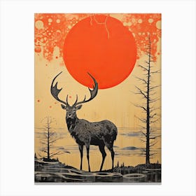 Elk, Woodblock Animal Drawing 2 Canvas Print