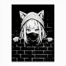 Kawaii Aesthetic Dark Nekomimi Anime Cat Girl Urban Graffiti Style Canvas Print