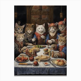 Cats Banqueting A Long Table With A Throne In The Background Canvas Print