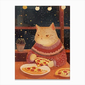 Cat In A Sweater Pizza Lover Folk Illustration 1 Canvas Print
