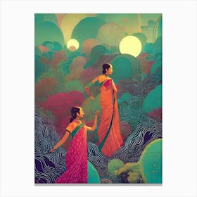 Two Women Walking In The Forest Canvas Print