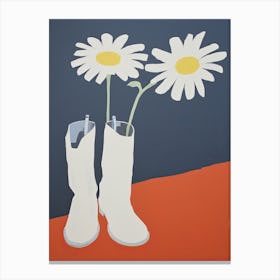 A Painting Of Cowboy Boots With Daisies Flowers, Pop Art Style 7 Canvas Print