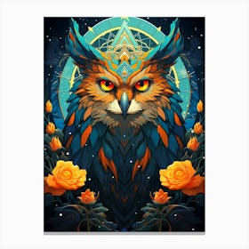 Owl With Roses Canvas Print