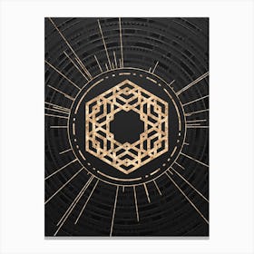 Geometric Glyph Symbol in Gold with Radial Array Lines on Dark Gray n.0169 Canvas Print