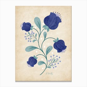 Folk Art Style Blue Anemones Canvas Print