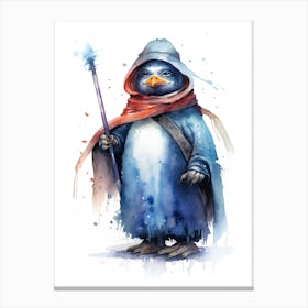 Baby Penguin As A Jedi Watercolour 3 Canvas Print