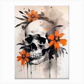 Abstract Skull Orange Flowers Painting (3) Canvas Print