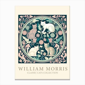 William Morris  Inspired Cats Collection Pink Green Canvas Print