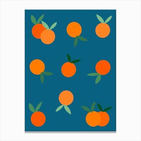 Oranges On A Blue Background Canvas Print