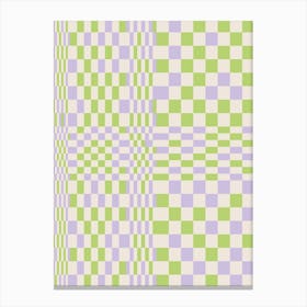 Happy Colorful Checkered Pattern Green And Lilac Canvas Print