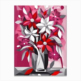 Pink Cubist Flowers In Vase 2 Canvas Print