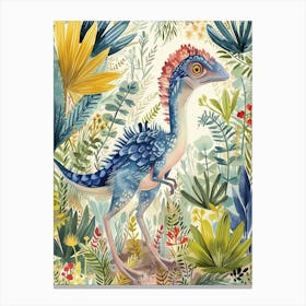 Watercolour Microraptor Dinosaur In The Plants 2 Canvas Print