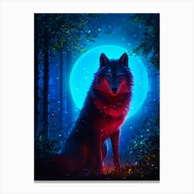 Glowing Wolf Full Body Radiates With Blue And Red Sparks Adorned With Rain Inspired Embellishment Canvas Print