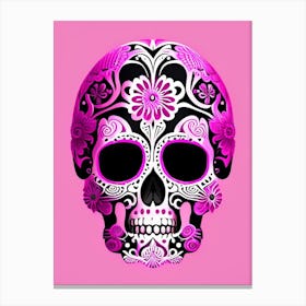 Skull With Mandala Patterns 1 Pink Mexican Canvas Print