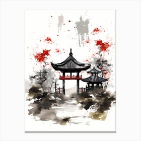 Japanese Shrine Sumi-e Canvas Print