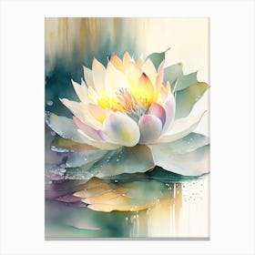 Blooming Lotus Flower In Lake Storybook Watercolour 5 Canvas Print
