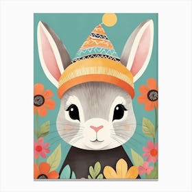 Floral Cute Baby Rabbit Bunny Nursery (18) Canvas Print