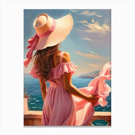 Woman in summer dress looking at the sea 8 Canvas Print