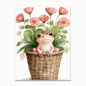 Cute Pink Frog In A Floral Basket (26) Canvas Print