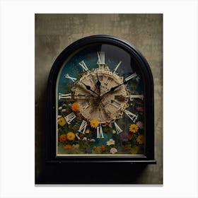 Clock With Flowers Canvas Print