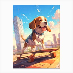 Beagle Dog Skateboarding Illustration 1 Canvas Print