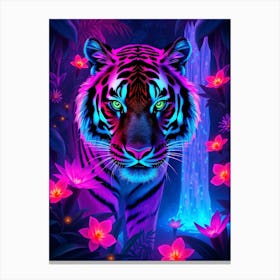 Tiger In The Jungle - Vivid Neon Canvas Print