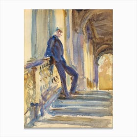 Sir Neville Wilkinson On The Steps Of The Palladian Bridge At Wilton House, John Singer Sargent Canvas Print