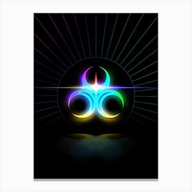 Neon Geometric Glyph in Candy Blue and Pink with Rainbow Sparkle on Black n.0415 Canvas Print