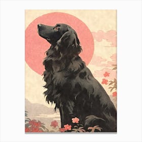 Flat-coated Retriever Watercolor Portrait Ukiyo-e Japanese Style Flatty Canvas Print