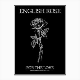 English Rose Black And White Line Drawing 21 Poster Inverted Canvas Print