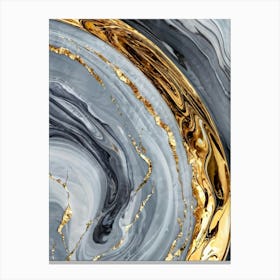 Abstract Marble Artwork Featuring Sinuous Gold And Silver Waves Flowing Amidst A Swirling Ocean Of V (5) Canvas Print